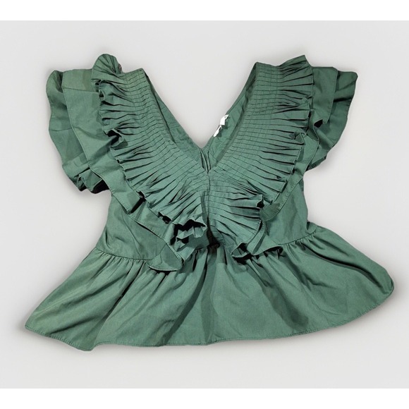 entro Tops - entro Green Ruffled V-Neck Peplum Blouse